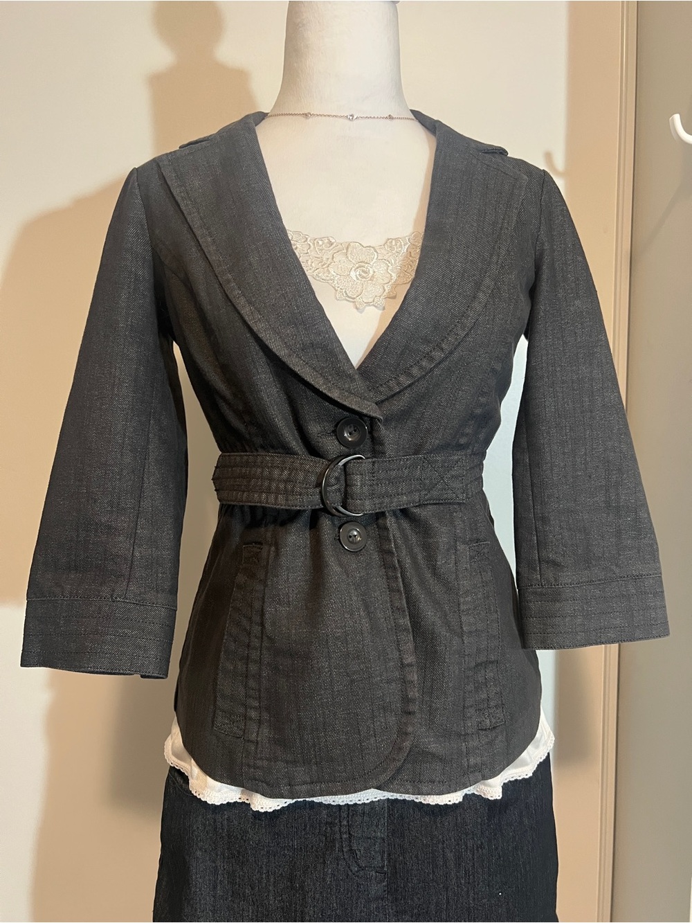 Vintage Dynamite Charcoal Grey Office Siren Belted Jacket S